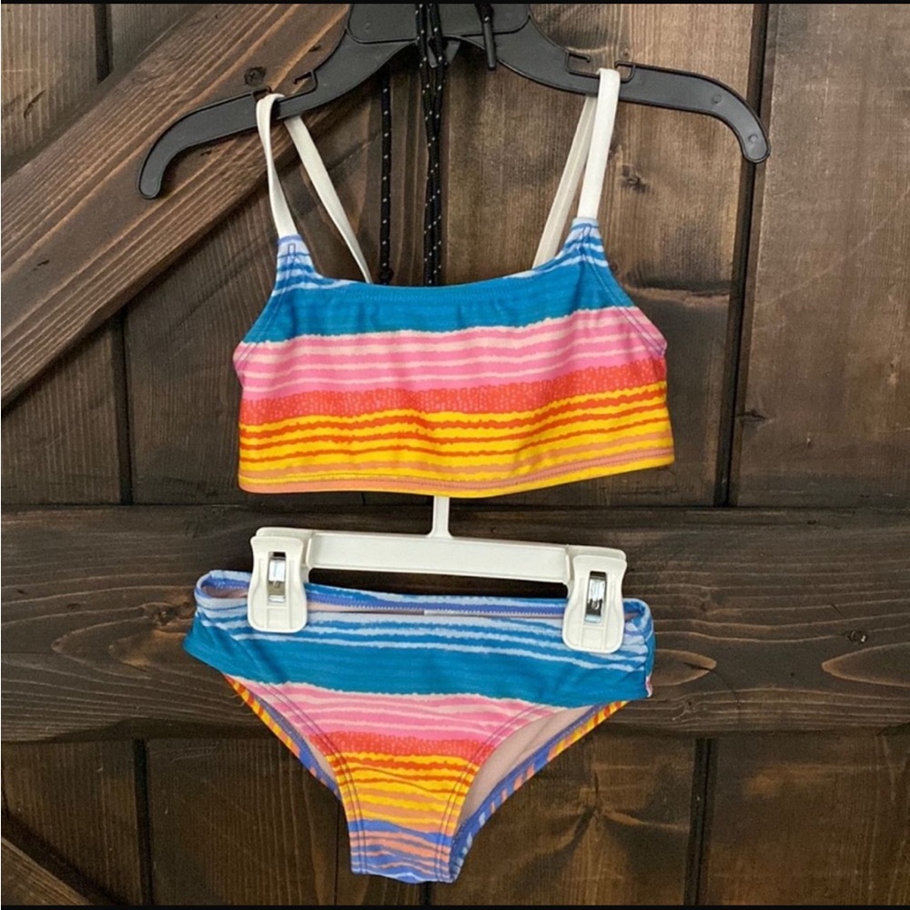 Art Class Girls Bikini Set XS 4/5 Rainbow Stripe Two Piece Swimwear